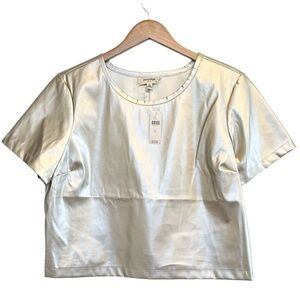 NWT, Porridge Collin Light Gold, Faux-Leather Short-Sleeve Top